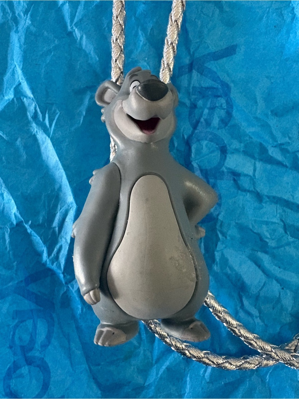 Gray Cartoon Bear Necklace Pendant - Playful Bear Charm Bolo Tie Baloo